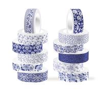 CC HOME 12 rollos de cinta washi azul y blanca de porcelana decorativa, 15 mm, estilo chino, pegatinas decorativas para álbumes de recortes, manualidades, manualidades, diario, álbumes