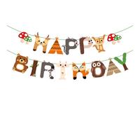 CC HOME Woodland Creature Birthday Banner Woodland Animals Happy Birthday Banner Forest Friend Animal Banner for Kids Boys Baby Shower Birth