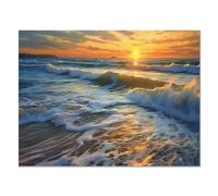 CcacHe OcéAno Cuadros Lienzo Decoracion Dormitorios, Olas De La Costa Del Atardecer Oro, blanco Lienzos Pintura Cuadros Salón Dormitorio Comedor Oficina decorativos -75x115cm Sin marco