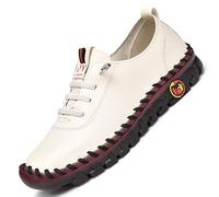 Women's Hollow out Breathable Beef Tendon Bottom Mom Sneakers Handmade Round Toe Slip-on Low Top Flat Loafers Arch Support Non-Slip Lightweight Shoes (Color : White A, Size : 35.5 EU)