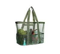 CCAIPU Bolsa de playa grande de rejilla, bolso plegable con compartimentos y cremallera para vacaciones en la playa y compras (Verde)