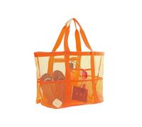 CCAIPU Bolsa de playa grande de rejilla, bolso plegable con compartimentos y cremallera para vacaciones en la playa y compras (Orange)