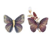 CCAIPU Broche de mariposa para mujer, 2 piezas elegantes broches de flores con diamantes de imitación de cristal, accesorios de boda, regalos de joyería para mujer (Morado)