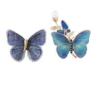 CCAIPU Broche de mariposa para mujer, 2 piezas elegantes broches de flores con diamantes de imitación de cristal, accesorios de boda, regalos de joyería para mujer (Azul)