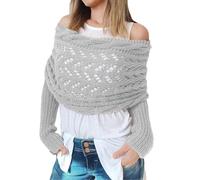 CCAIPU Bufanda con Mangas para Mujer, Invierno Suave Chales y Envolturas con Mangas, Cable de Punto Envoltura Hueca Alargamiento Doble Manga Chal Bufanda (Gris)