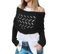 CCAIPU Bufanda con Mangas para Mujer, Invierno Suave Chales y Envolturas con Mangas, Cable de Punto Envoltura Hueca Alargamiento Doble Manga Chal Bufanda (Negro)