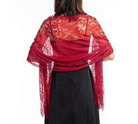 CCAIPU Chales de Encaje y Envolturas para Mujeres, Malla Suave Pashmina Mantones y Bufandas Borlas Señoras Mantón Sedoso para Fiesta de Boda Vestidos de Novia (Rojo-A)