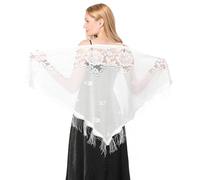CCAIPU Chales de Encaje y Envolturas para Mujeres, Malla Suave Pashmina Mantones y Bufandas Borlas Señoras Mantón Sedoso para Fiesta de Boda Vestidos de Novia (Blanco-B)