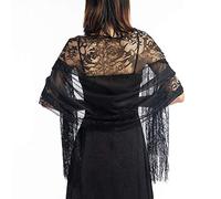 CCAIPU Chales de Encaje y Envolturas para Mujeres, Malla Suave Pashmina Mantones y Bufandas Borlas Señoras Mantón Sedoso para Fiesta de Boda Vestidos de Novia (Negro-A)