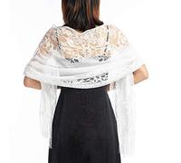 CCAIPU Chales de Encaje y Envolturas para Mujeres, Malla Suave Pashmina Mantones y Bufandas Borlas Señoras Mantón Sedoso para Fiesta de Boda Vestidos de Novia (Blanco-A)