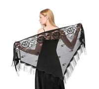 CCAIPU Chales de Encaje y Envolturas para Mujeres, Malla Suave Pashmina Mantones y Bufandas Borlas Señoras Mantón Sedoso para Fiesta de Boda Vestidos de Novia (Negro-B)