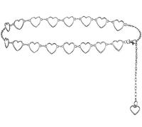 CCAIPU Cinturón de cadena de mujer, cinturón de enlace de corazón de melocotón colgante cinturón trenzado de metal ajustable para vestidos, dorado y negro. (Corazón-Plata)