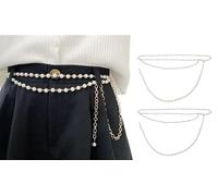 CCAIPU cinturones de cadena para las mujeres, perla ajustable de oro de enlace de metal cinturón de cintura retro cinturón de cadena para la boda Jeans Vestido - 105cm