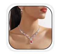 CCAIPU Conjunto de Joyas para Mujer Colgante Collar y Pendientes Conjunto Cristal Set de Joyas Circonio Juegos Joyas de Novia Regalos para Mujeres Novia Mamá (B-Rojo)