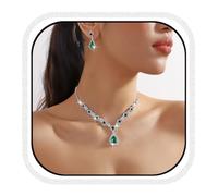 CCAIPU Conjunto de Joyas para Mujer Colgante Collar y Pendientes Conjunto Cristal Set de Joyas Circonio Juegos Joyas de Novia Regalos para Mujeres Novia Mamá (B-Verde)