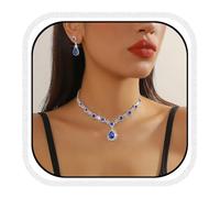 CCAIPU Conjunto de Joyas para Mujer Colgante Collar y Pendientes Conjunto Cristal Set de Joyas Circonio Juegos Joyas de Novia Regalos para Mujeres Novia Mamá (B-Azul)
