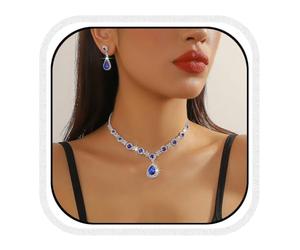 CCAIPU Conjunto de Joyas para Mujer Colgante Collar y Pendientes Conjunto Cristal Set de Joyas Circonio Juegos Joyas de Novia Regalos para Mujeres Novia Mamá (B-Azul)