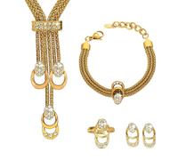 CCAIPU Juego de joyas para mujer, elegante conjunto de joyas brillantes, collar, aretes, pulsera, anillos para mujer, regalos de boda, talla única, Titanio, Diamantes de imitación