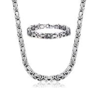 CCAIPU Juego de Pulsera y Collar de Plata y Acero Inoxidable de 5 mm para Hombres y Mujeres, Cadena bizantina para Hombres Elegante y Fresca (55cm)