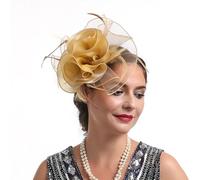 CCAIPU Sombrero Fascinador para Mujer, Diadema de Malla Floral con Cintas y Plumas, Elegante Pinza para el Pelo, Tocado de Fiesta de Té para Niñas y Mujeres