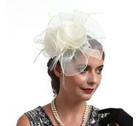 CCAIPU Sombrero Fascinador para Mujer, Diadema de Malla Floral con Cintas y Plumas, Elegante Pinza para el Pelo, Tocado de Fiesta de Té para Niñas y Mujeres