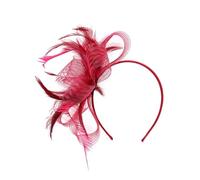 CCAIPU Sombreros de mujer con flecos, sombreros de red con flores y plumas, accesorios para el pelo, tocados para bodas. (FR/ES, Letras, Talla única, Rojo)