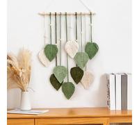 CCAIPU Tapiz Pared de Macramé, Tapiz Tejido con Hojas de Bohemia, Hecho a Mano, Decoración de Pared con Plumas y Hojas para Sala de Estar, Dormitorio y Hogar (Verde)