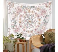 CCAIPU Tapiz Psicodélico, Colgante de Pared Boho de Fases Florales de Sol y Luna - Mandala Decoración para Dormitorio Dormitorio o Espacio de Meditación 150x130cm (Blanco)