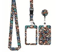 CCAIPU Tarjetero Floral, Tarjetero Multicolor con Clip Extensible y Collar Protector de Tarjetas para Estudiantes, Profesores, Enfermeras y Médicos (B-Multicolor)