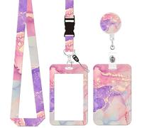 CCAIPU Tarjetero Floral, Tarjetero Multicolor con Clip Extensible y Collar Protector de Tarjetas para Estudiantes, Profesores, Enfermeras y Médicos (D-Multicolor)