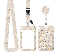 CCAIPU Tarjetero Floral, Tarjetero Multicolor con Clip Extensible y Collar Protector de Tarjetas para Estudiantes, Profesores, Enfermeras y Médicos (C-Multicolor)