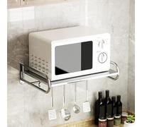 Ccarzzi Estantería para microondas de acero inoxidable para montaje en pared, soporte para microondas, estante de cocina con gancho móvil, para horno, microondas, condimento, utensilios de cocina