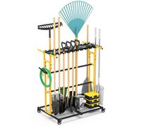 CCCEI Organización de garaje con ruedas, carrito organizador de herramientas de cobertizo de patio al aire libre, almacenamiento para el hogar para suministros de limpieza, soporte para escobas, para