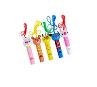 CCeCCe Paquete de 5 silbatos con cuerda de madera, mini silbato de dibujos animados de payaso para decoración de fiesta de cumpleaños