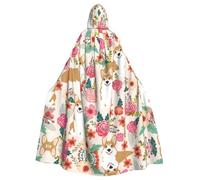 Cchgkpd Corgi - Capa con capucha con estampado de flores y flores de primavera, estilo renacentista, disfraz de Halloween, disfraz medieval con capucha para hombres y mujeres