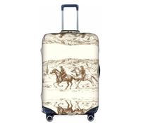 Cchgkpd Funda de equipaje elástica lavable con estampado de cactus del desierto del oeste con vaqueros montando caballos para maletas de 18 a 32 pulgadas, White, L