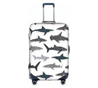 Cchgkpd Funda de equipaje elástica lavable con estampado náutico de tiburones para maletas de 18 a 32 pulgadas, White, M
