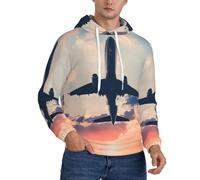 cchgnm Airplane Sunset Sky Print - Sudadera con capucha de forro polar para hombre, casual, manga larga, Negro, L