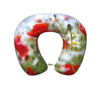 cchgnm Almohada de viaje con estampado de flores de prado y margaritas, almohada de cuello de espuma viscoelástica, almohada portátil para hoteles, camping, personas que duermen de lado y boca arriba