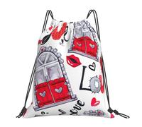 cchgnm Bolsa de gimnasio ligera y plegable con cordón y estampado de corazón rojo, bolsa de almacenamiento multifuncional para deportes, yoga, viaje
