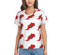 cchgnm Camiseta de verano con cuello en V para mujer, diseño de mapa de la bandera de Marruecos, suave e informal, transpirable y de moda, manga corta, Negro, L
