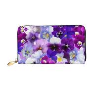 cchgnm Cartera larga clásica de cuero con estampado de flores moradas, elegante cartera para hombre con cremallera y múltiples ranuras para tarjetas.