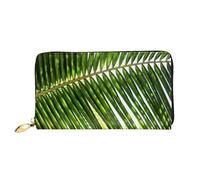 cchgnm Cartera larga clásica de cuero con estampado de hojas de palma, color verde, elegante cartera para hombre con cremallera y múltiples ranuras para tarjetas.