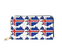 cchgnm Cartera larga clásica de cuero con estampado de mapa de la bandera de Islandia, elegante cartera para hombre con cremallera y múltiples ranuras para tarjetas.