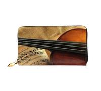 cchgnm Cartera larga clásica de cuero con estampado de violín y libro, elegante cartera para hombre con cremallera y múltiples ranuras para tarjetas.