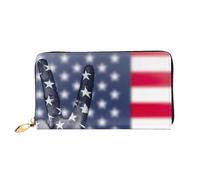 cchgnm Cartera larga de cuero con estampado de bandera de Estados Unidos y paz hippie, elegante cartera para hombre con cremallera y múltiples ranuras para tarjetas.