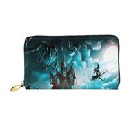 cchgnm Cartera larga de cuero con estampado de cementerio de calabaza de Halloween, elegante cartera para hombre con cremallera y múltiples ranuras para tarjetas.