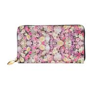 cchgnm Cartera larga de cuero con estampado de flores rosas, elegante cartera para hombre y mujer con cremallera y múltiples ranuras para tarjetas.