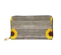 cchgnm Cartera larga de cuero con estampado de girasoles de madera, elegante cartera de mano para hombre con cremallera y múltiples ranuras para tarjetas.