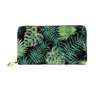cchgnm Cartera larga de cuero con estampado de hojas de palma transparente, elegante cartera para hombre con cremallera y múltiples ranuras para tarjetas.